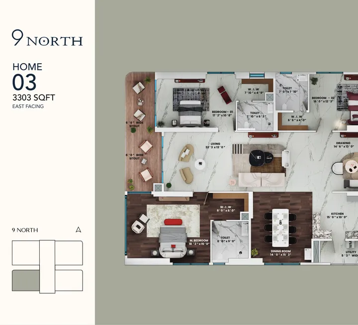 Rise With 9 3 BHK floor plan, 3303 sq ft